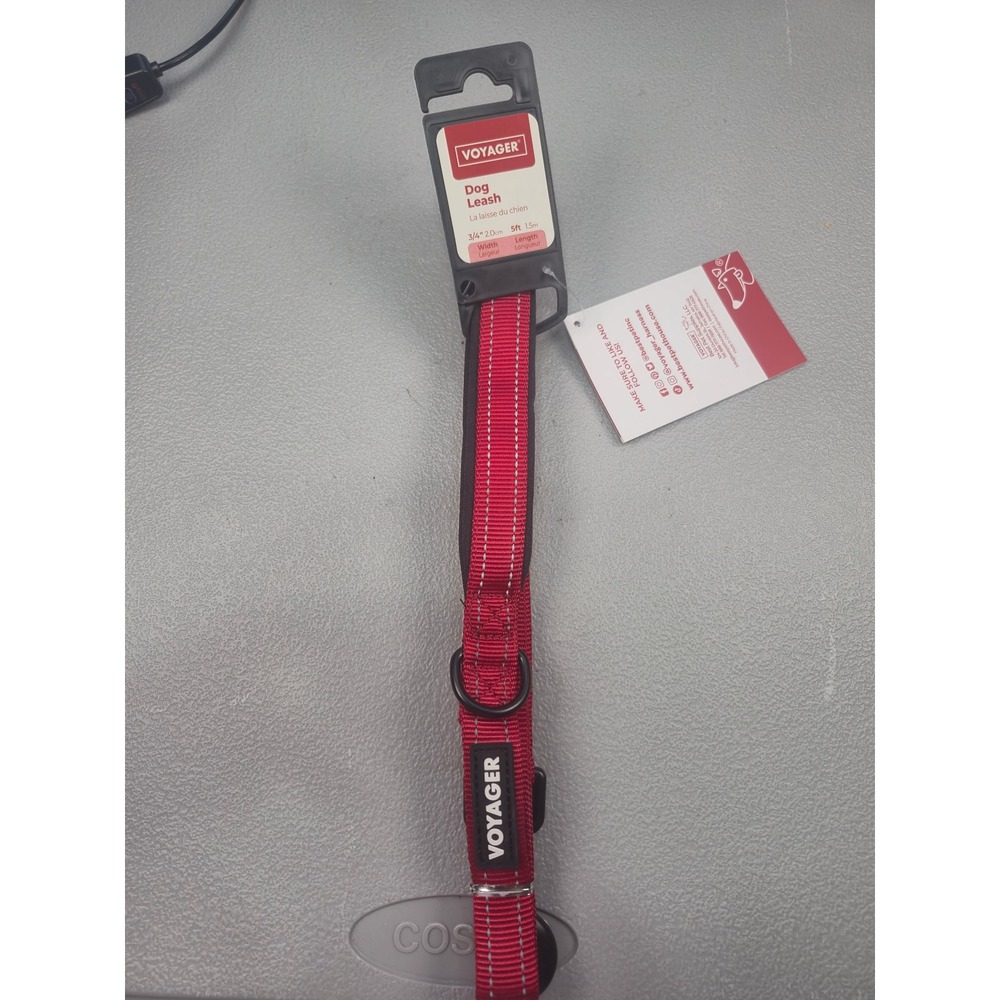 Voyager Red Reflective Dog Leash 5ft x 3/4in Padded Handle Nylon Pet Lead